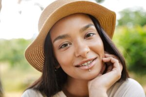Portrait of teen girl with a lip piercing 